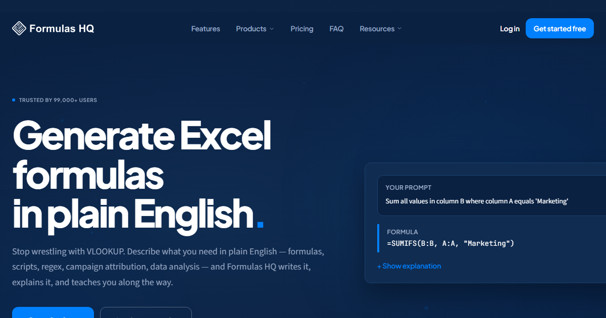 FormulasHQ — AI-Powered Excel Formulas