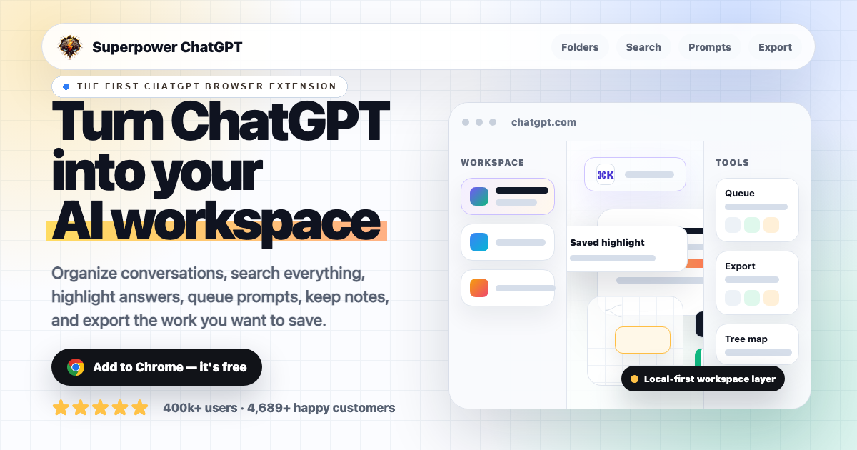 Superpower ChatGPT: Folders, Search, Prompts and Exports